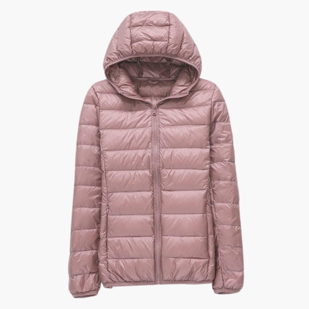 Women's hooded quilted jacket full zip hidden side pockets lightweight transitional outerwear