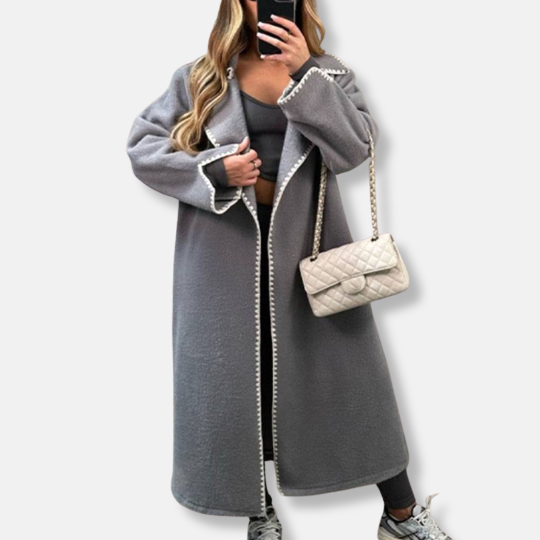 Women's wool maxi coat notched lapel loose fit elegant winter outerwear for working women