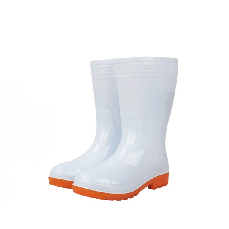 Men's black mid-calf rubber waterproof work boots with slip-resistant sole for wet conditions