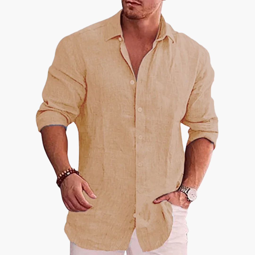 Men's lightweight breathable button-up shirt slim fit summer office casual solid color