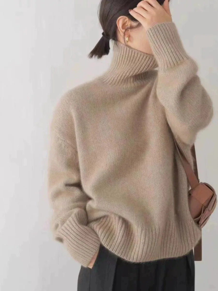 Oversized relaxed-fit cashmere turtleneck sweater unisex ultra-soft 15% cashmere wool blend