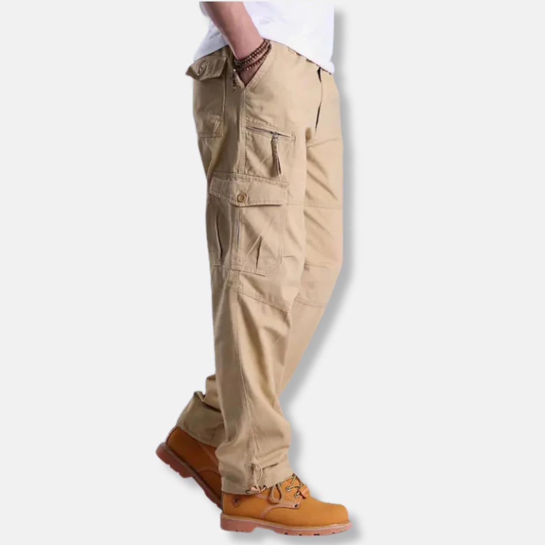 Men's relaxed fit camouflage cargo pants cotton blend multi-pocket straight leg urban style