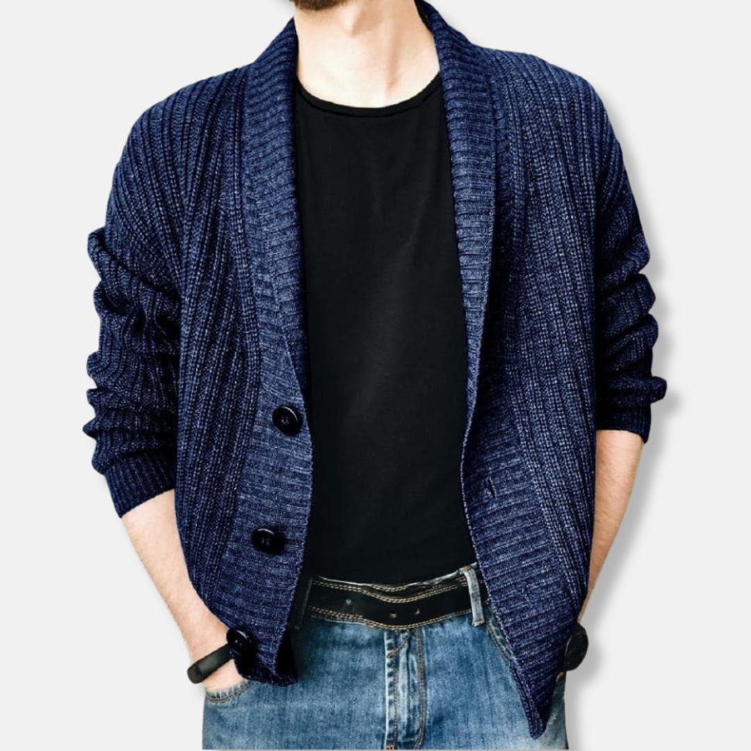 Men's relaxed fit shawl collar cardigan button-front versatile layering piece for everyday casual wear