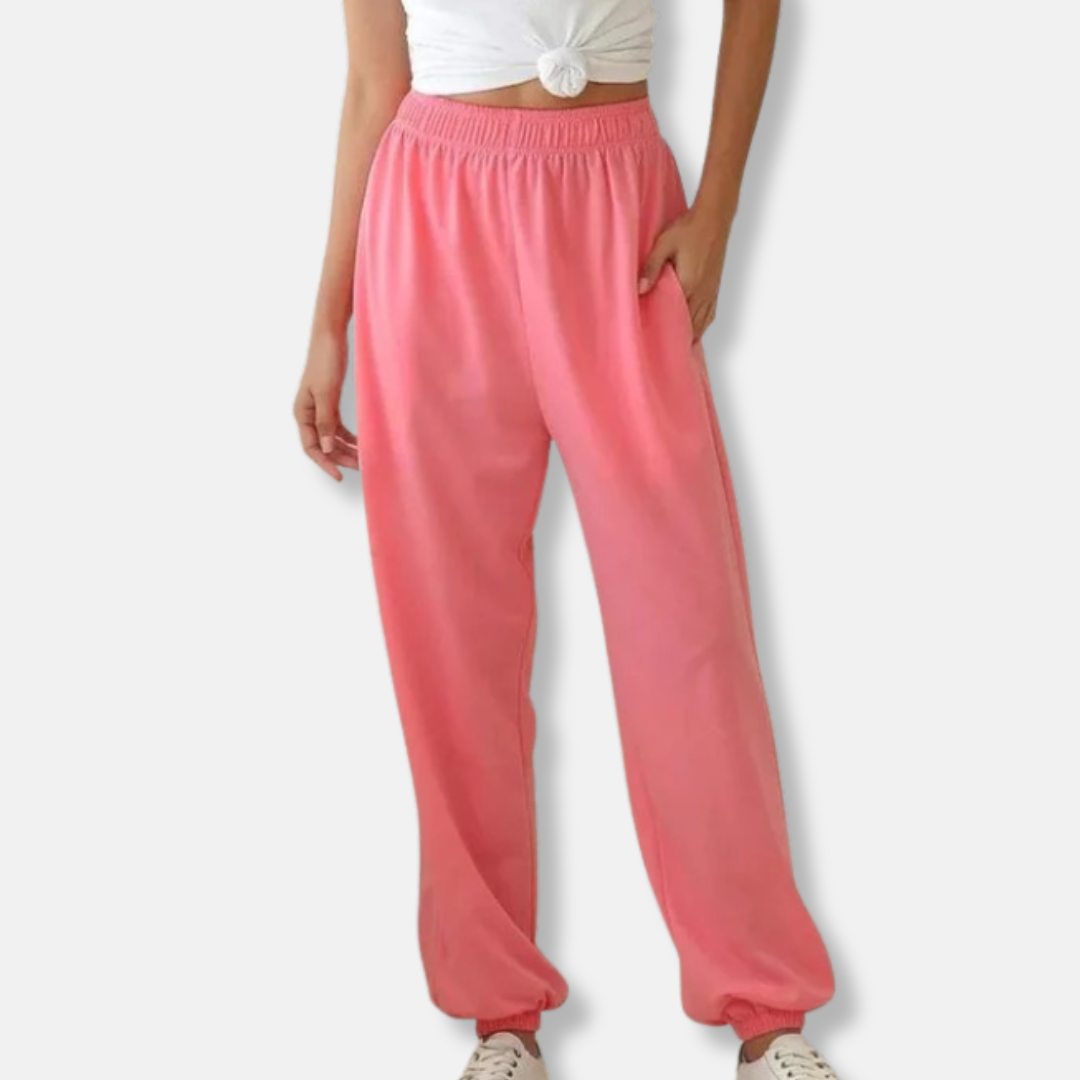 Women's relaxed fit ankle-length jogger pants with elastic waistband and practical side pockets