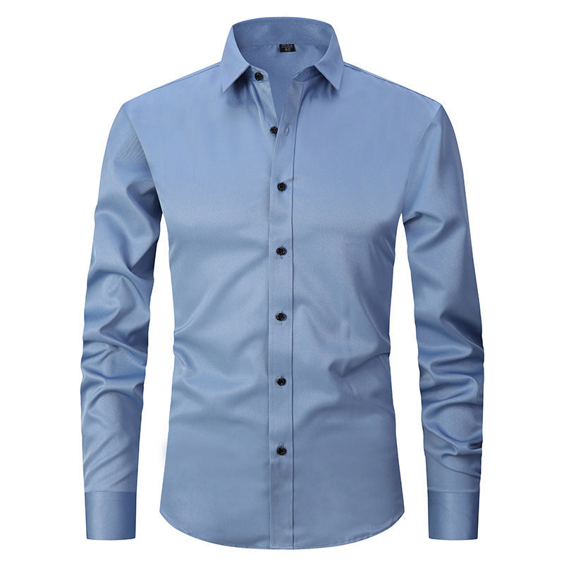 Men's slim fit long sleeve stretch shirt in solid color, polished versatile style for work or weekend