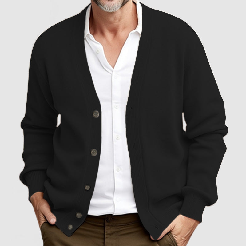 Men's classic knit V-neck sweater with button placket, versatile layering piece for everyday wear