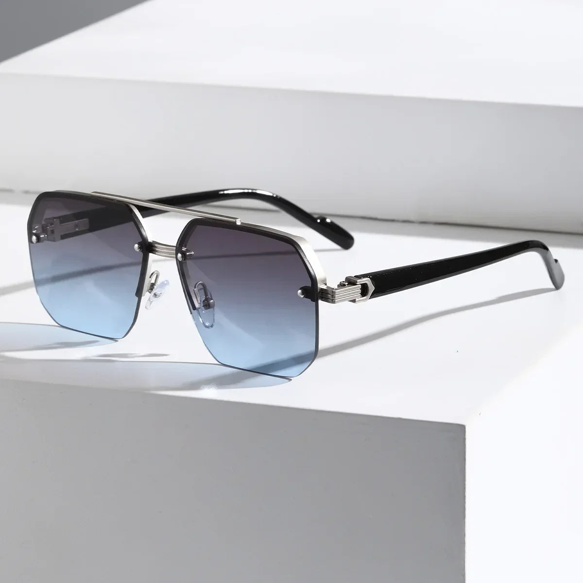 Aether geometric sunglasses UV400 gradient lenses precision-cut metal frame bold modern design