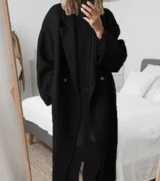 Violet oversized double-breasted women's coat elegant relaxed fit perfect for fall winter layering