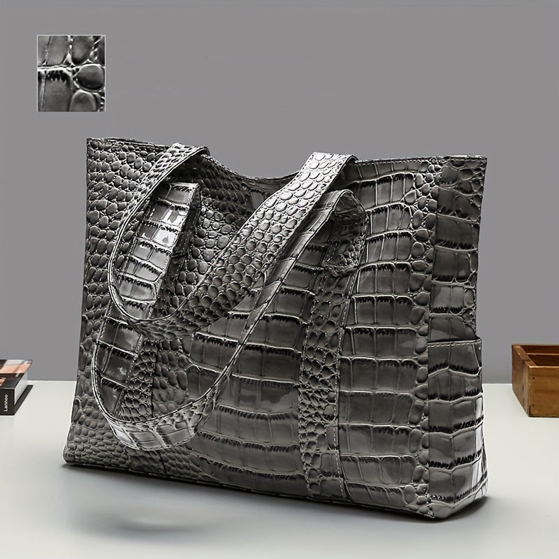 Women's large embossed tote shoulder bag with double straps and spacious interior for everyday use