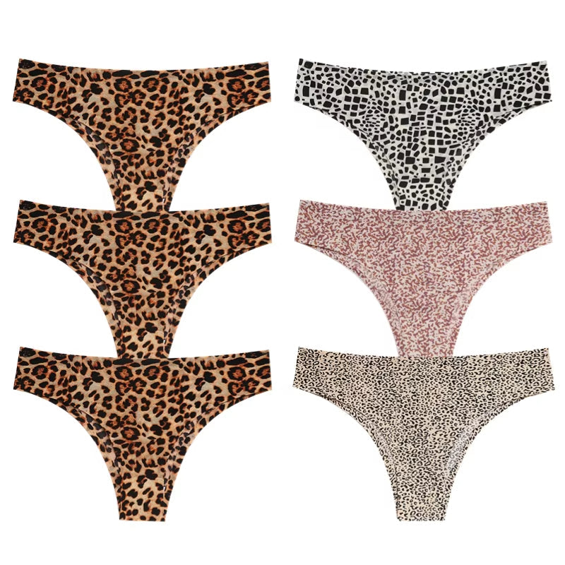 Women's seamless leopard print cotton-spandex panty set 6-pack lightweight no-show underwear