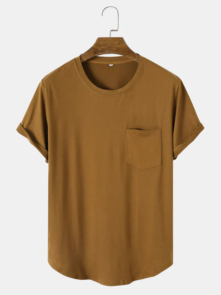 Men's classic crew neck pocket t-shirt relaxed fit soft comfortable everyday essential subtle chest pocket