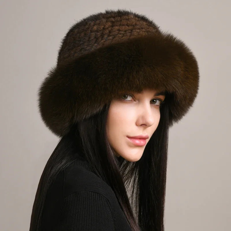 Valentina women's genuine mink fur hat warm insulated lining plush luxury winter accessory