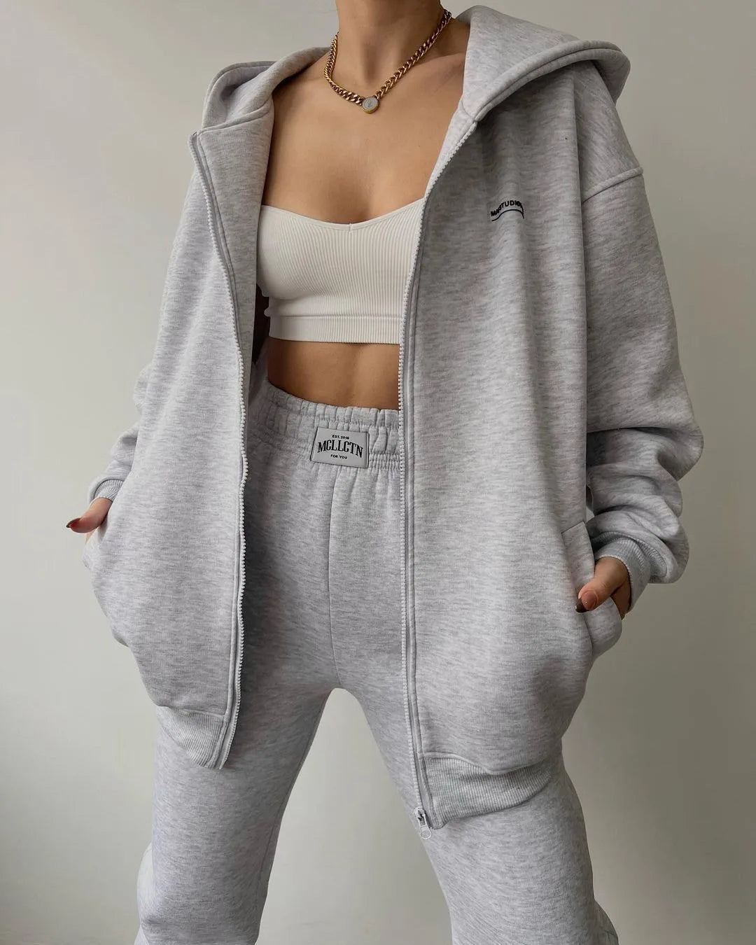 Heather gray ultra-soft cotton blend hoodie and jogger loungewear set with relaxed fit