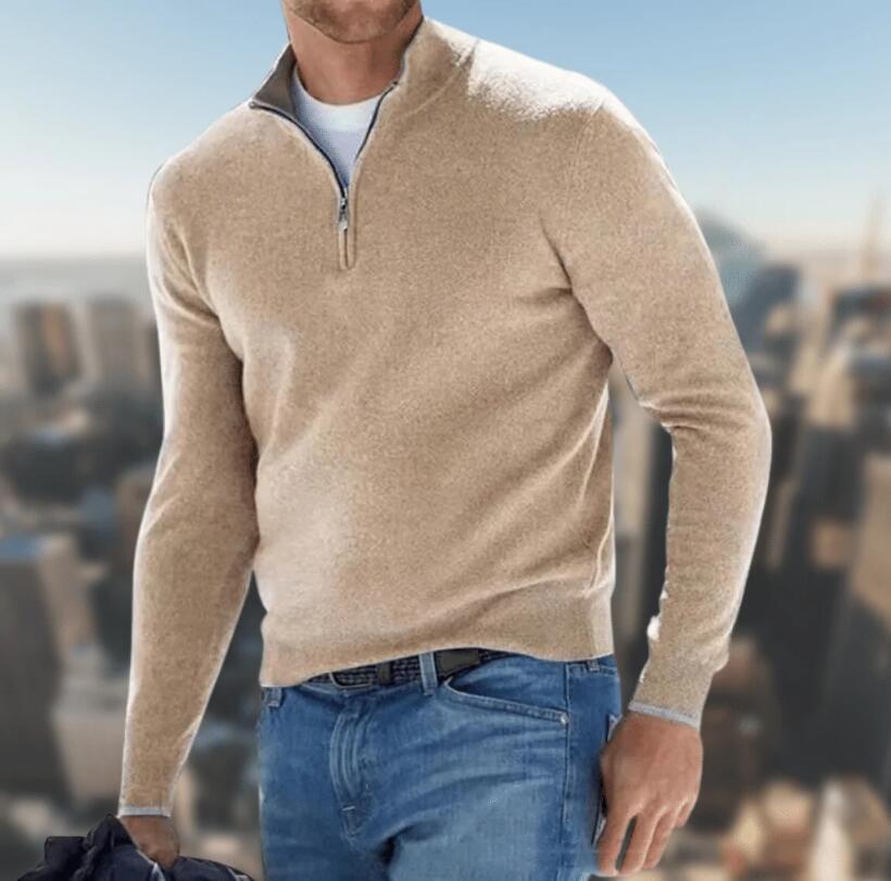 Elegant Edition half-zip knit sweater soft versatile pullover with contemporary neckline for everyday casual wear
