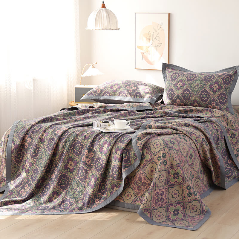 Bohemian reversible quilt soft floral two-sided pattern cozy boho bedroom decor layer