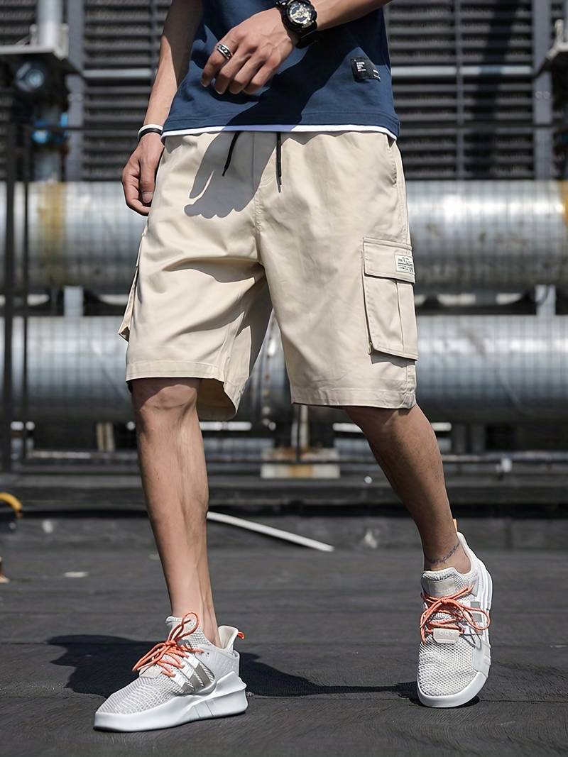 Men's khaki cargo shorts relaxed fit multiple utility pockets durable outdoor adventure gear