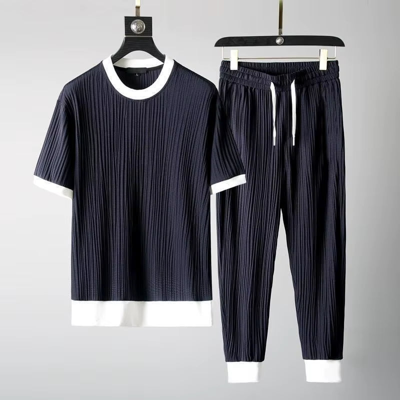 Women's ribbed lounge set neutral tones pleated design cotton-blend city-chic two-piece co-ord