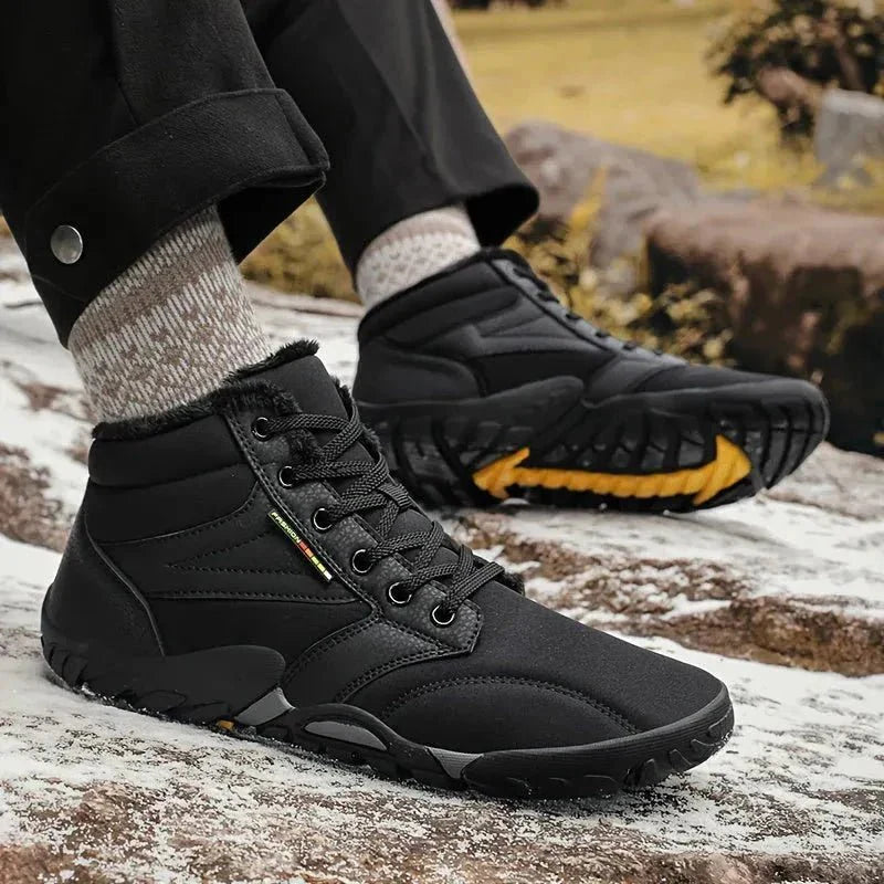 Unisex winter boots fleece-lined barefoot sole arch support cozy couple matching warm flexible