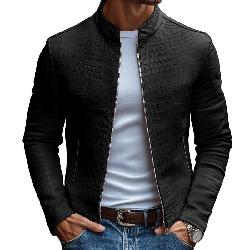 Men's slim fit textured jacket with zip closure in refined urban style for a modern silhouette