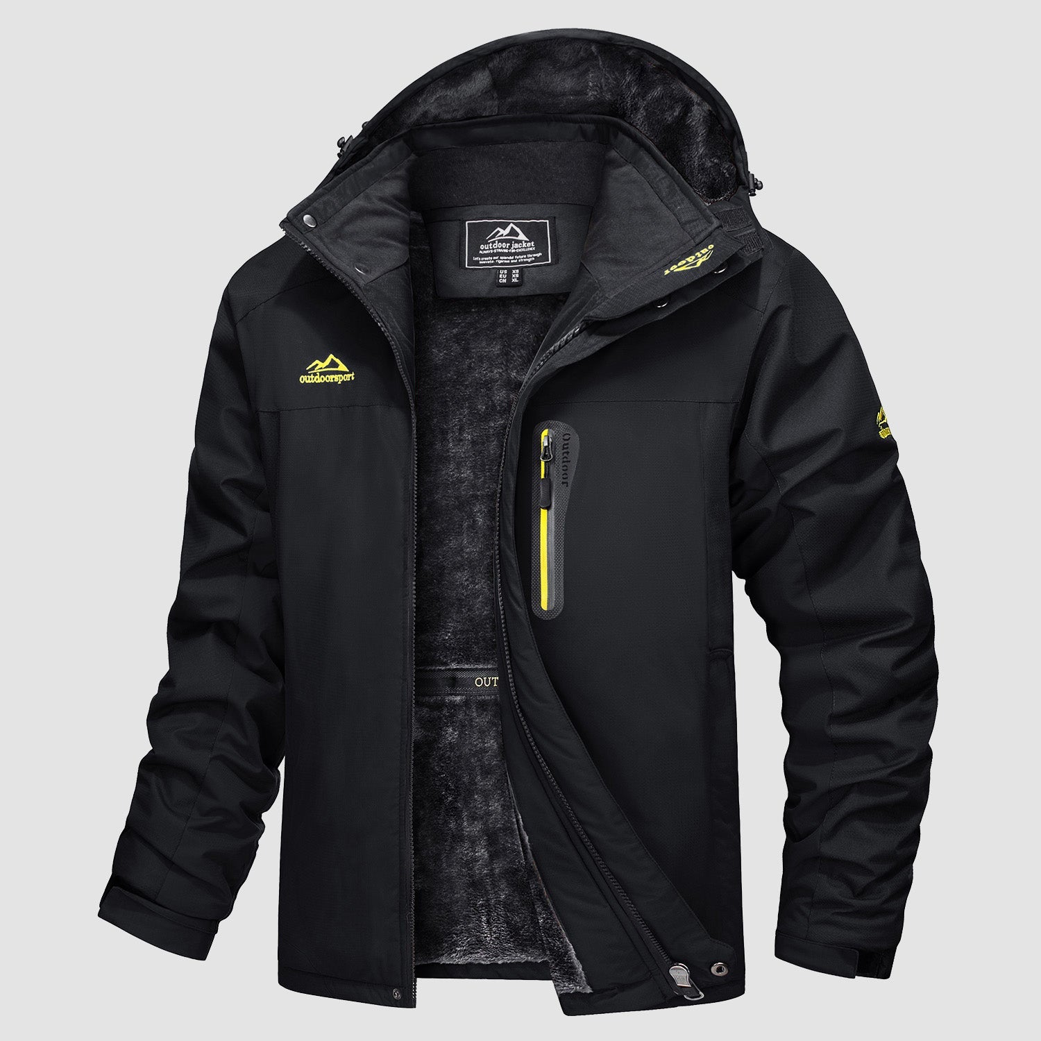 Men's water-resistant navy ski parka with fleece lining, adjustable drawcord hem, ultra-warm polyester shell