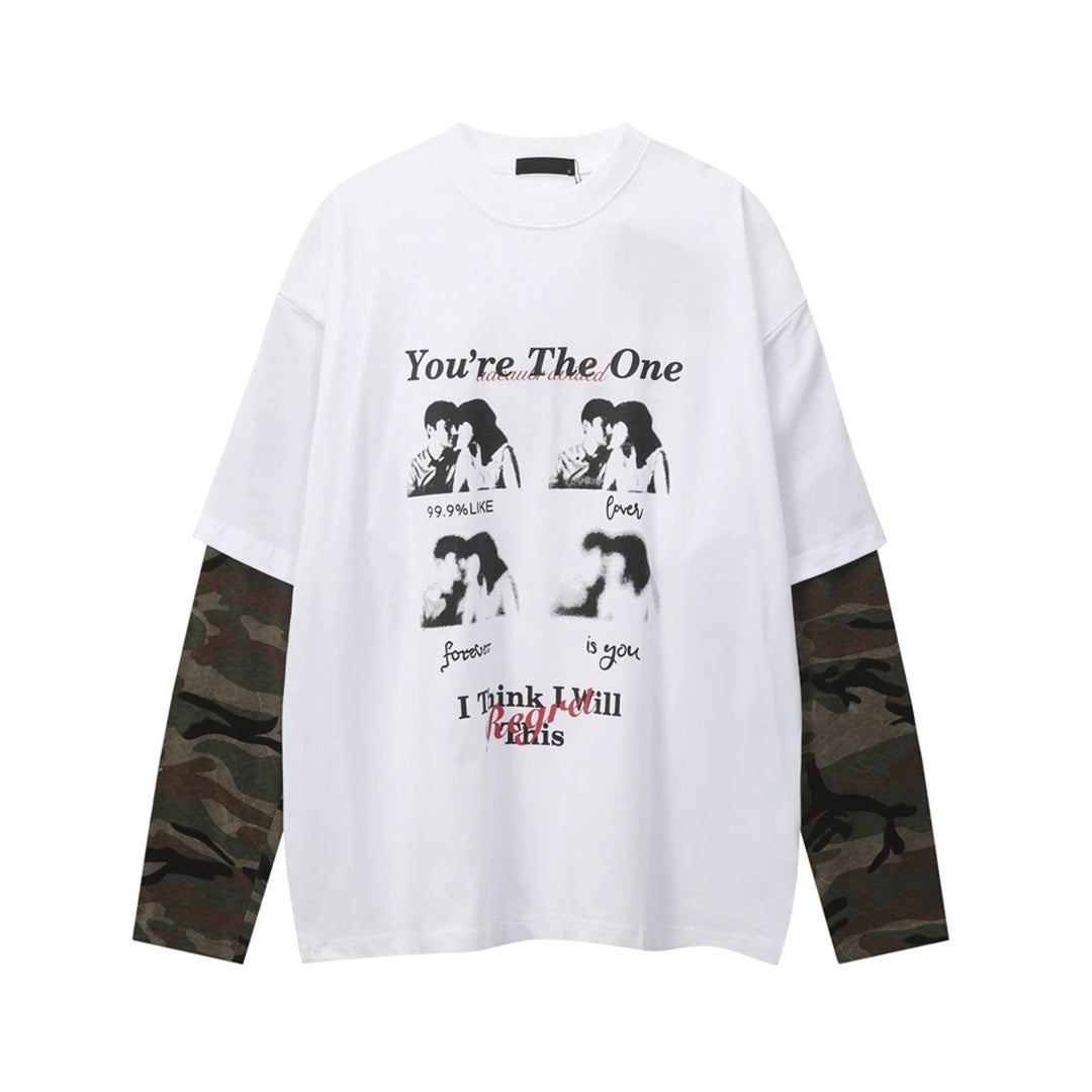 Urbann-Vibe Script Study vintage graphic cotton tee double layer sleeve urban casual style