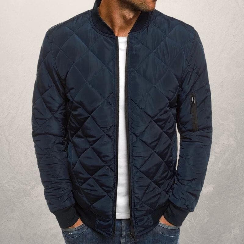 Noah quilted bomber jacket ribbed collar cuffs full-zip unisex winter style versatile everyday wear