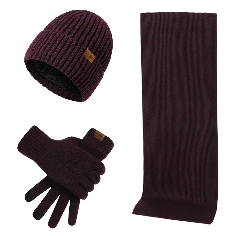 Men's winter set beanie hat scarf gloves soft cotton blend coordinated cold weather accessory kit