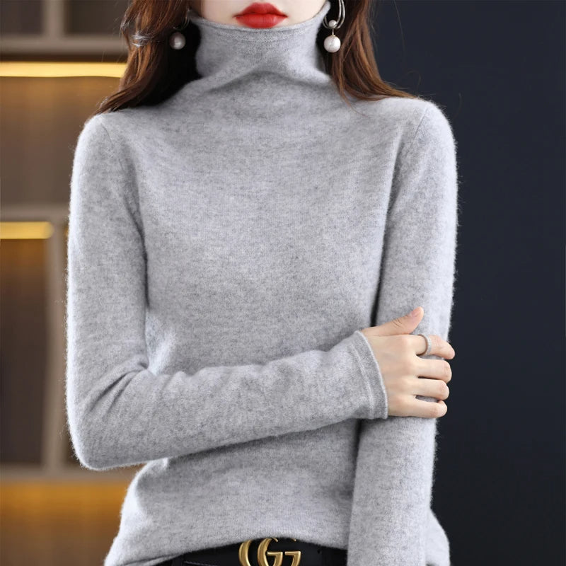 Women's beige regular-fit knit sweater with timeless elegant silhouette and soft cozy warmth