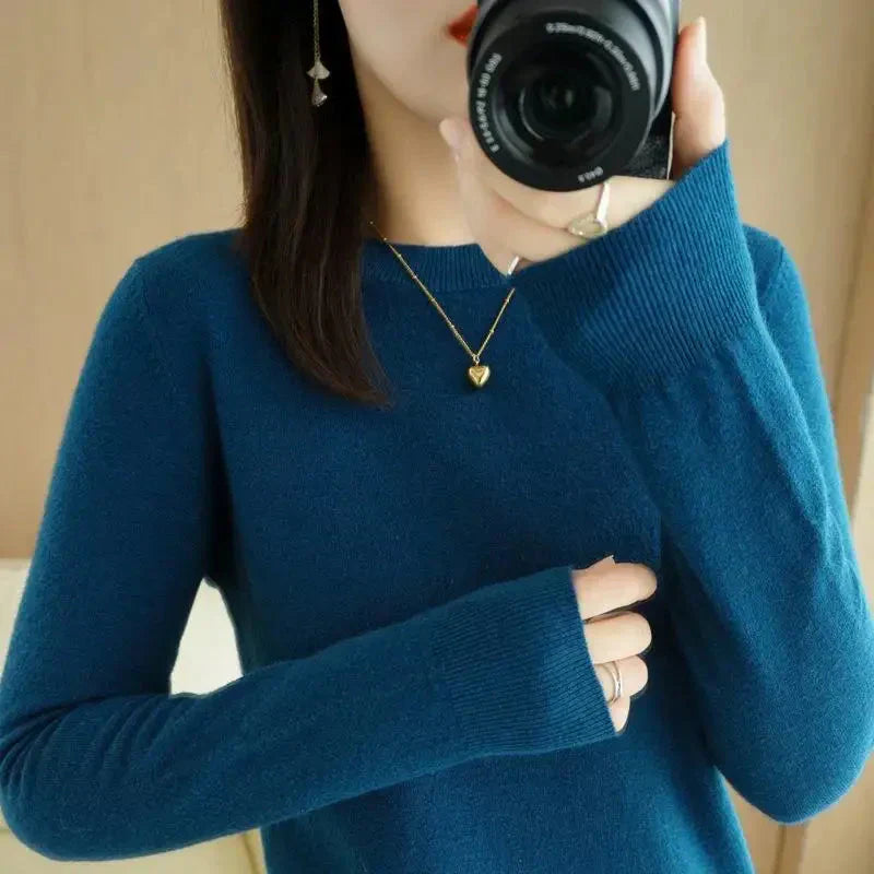 Women's casual knit sweater soft comfortable fit sustainable easy care fashionable everyday style