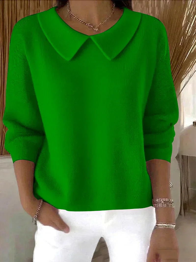 Ivory collared knit sweater with pointed collar straight silhouette midweight soft texture layering