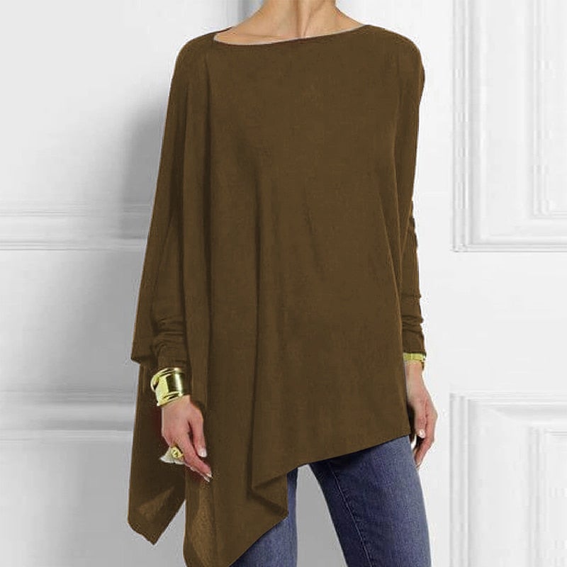 Women's elegant round neck long sleeve top in classic fall colors, versatile modern cut for day-to-night wear