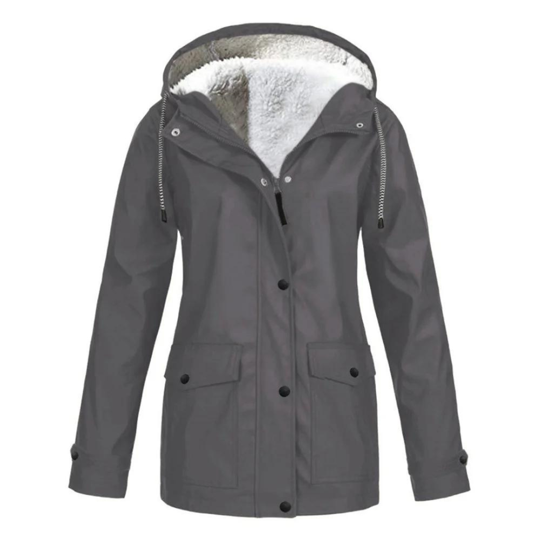 Women's long hooded rain jacket in versatile cut with adjustable details for all-weather protection