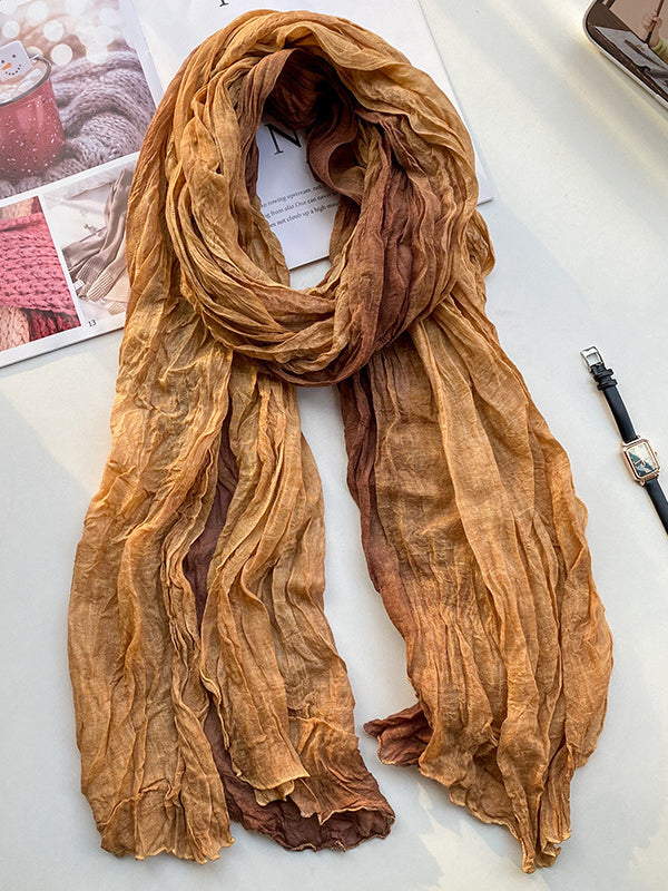 Tie-dye gradient cotton linen scarf earthy boho pleated texture oversized 190x90cm vintage wrap