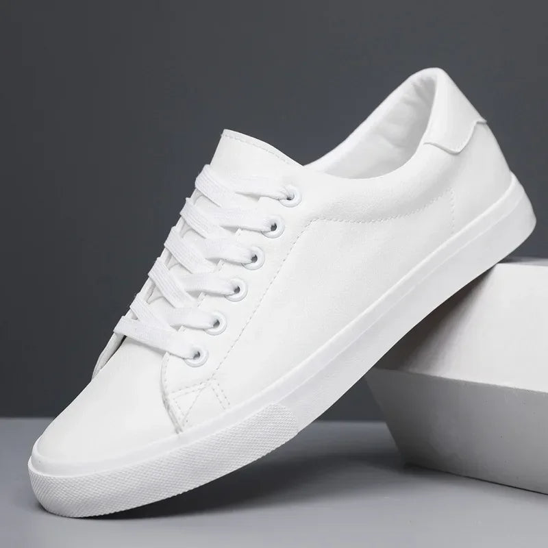 Men's white low-top orthopedic sneakers faux leather Scandinavian style thick cushioned sole