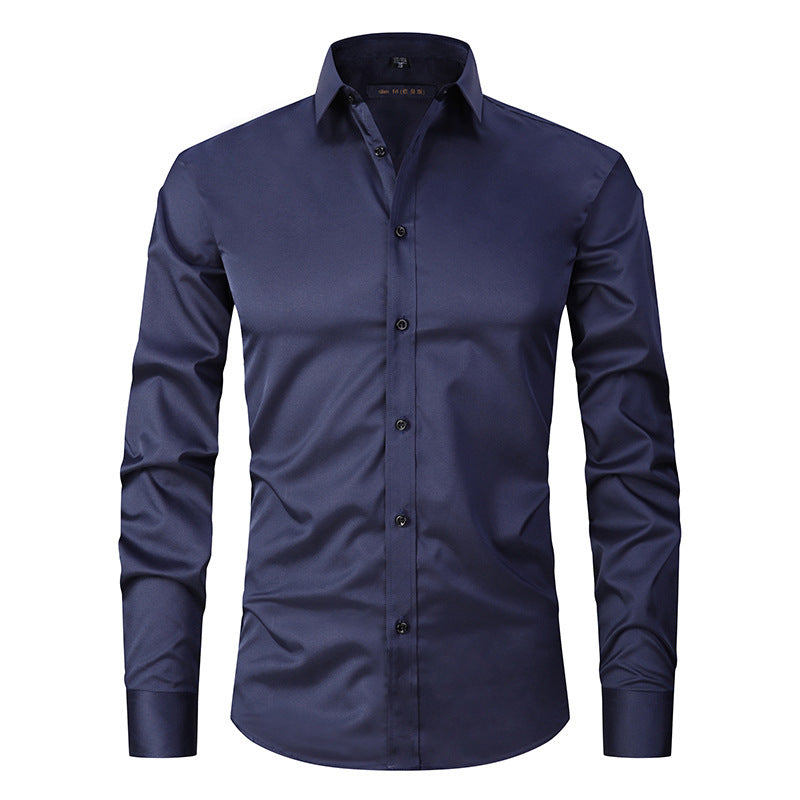 Men's slim fit long sleeve solid stretch shirt Allen versatile work weekend polished comfort