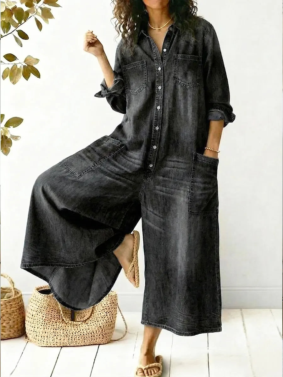 Jeen | Women's Jumpsuit Long Sleeve Button Front Wide Leg