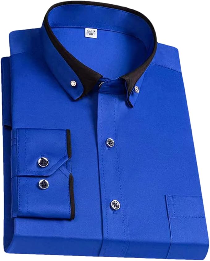 Men's slim-fit long sleeve dress shirt in versatile solid color with breathable everyday comfort fabric