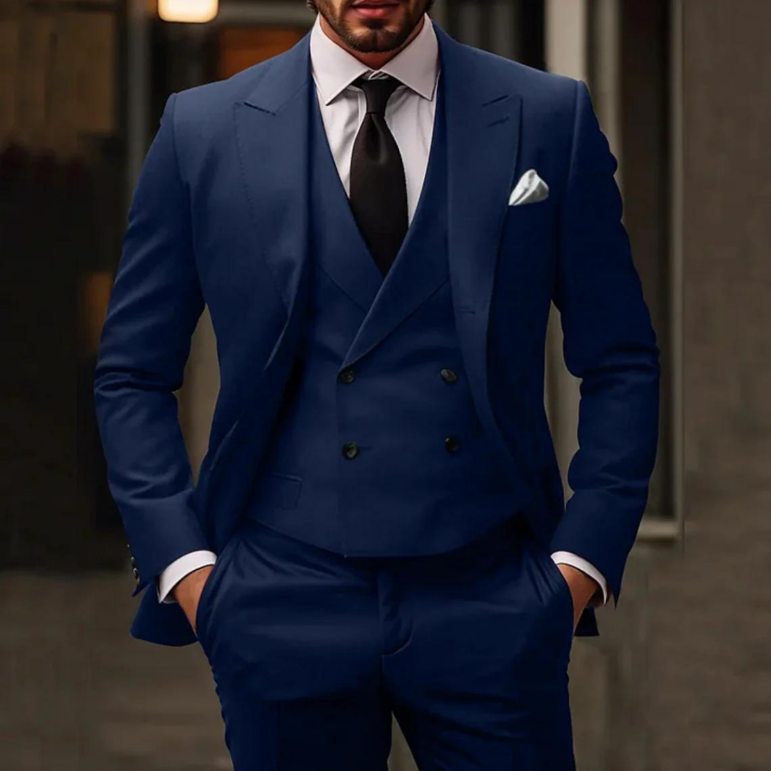 Men's slim fit three-piece suit double breasted vest blazer trousers formal wedding attire