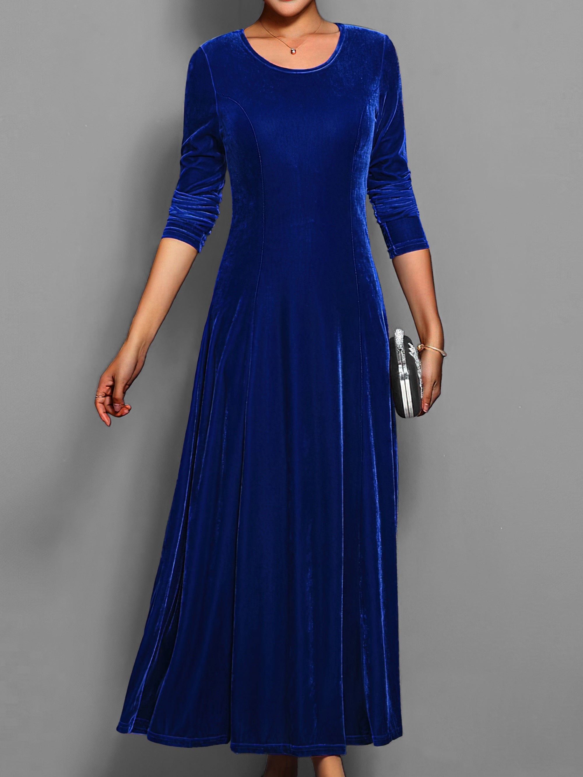Women's burgundy velvet formal gown long sleeve elegant party dress with flattering silhouette
