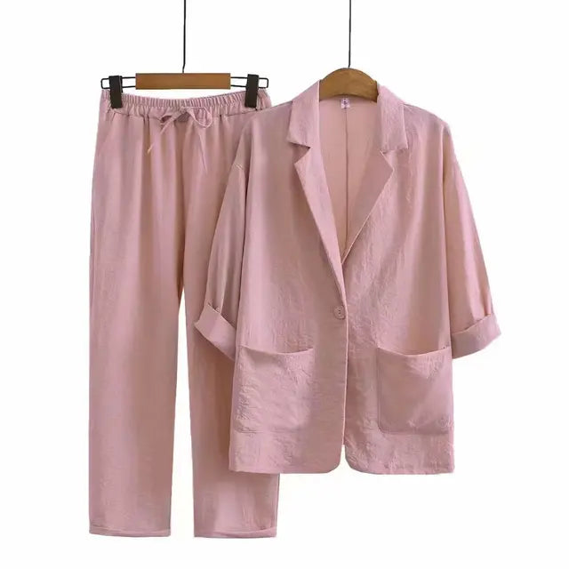 Women's fluid loose-cut matching set three-quarter sleeves lightweight summer chic silhouette