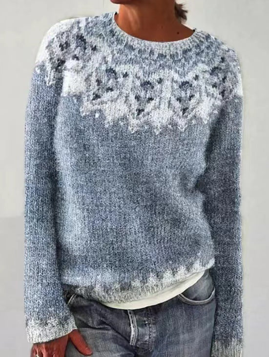 Women's relaxed cashmere wool sweater with colorful diamond pattern, soft cozy fit for everyday wear