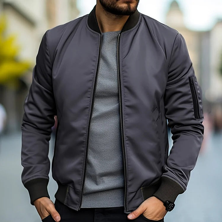 Men's relaxed fit bomber jacket with ribbed trims, versatile casual outerwear for everyday wear
