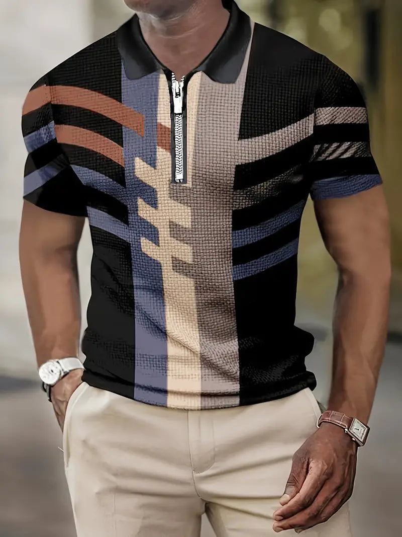 Men's color-block short sleeve T-shirt in modern casual fit with contrasting panel design