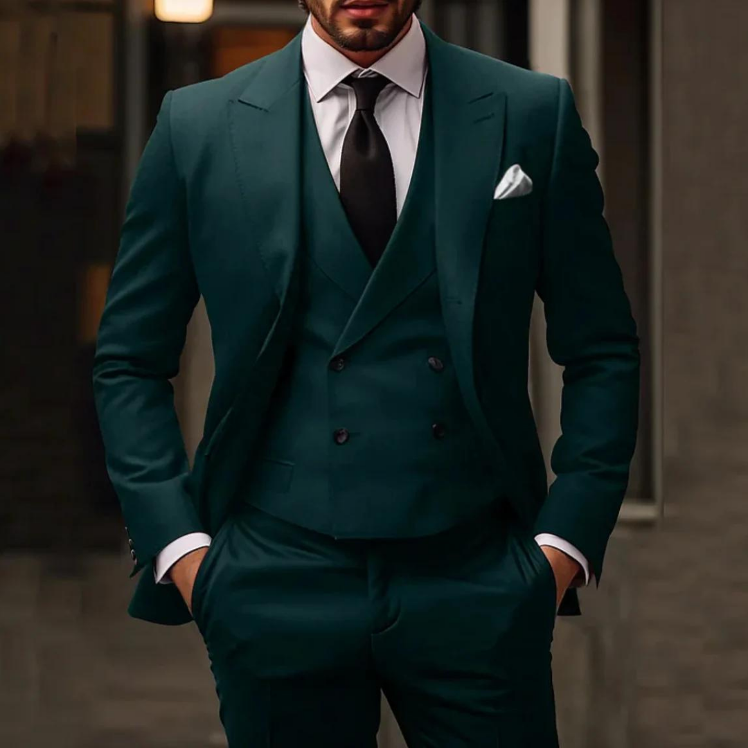 Men's slim fit three-piece suit double breasted vest blazer trousers formal wedding attire