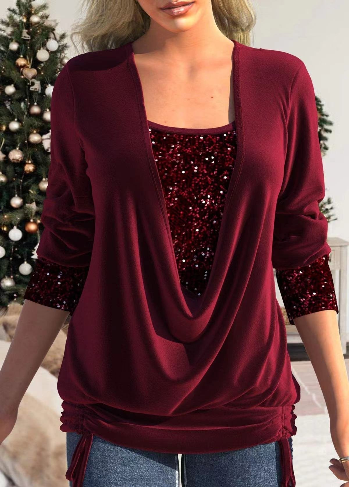 Women's silver sequin glitter blouse soft cotton elegant festive top with sparkling embellishment