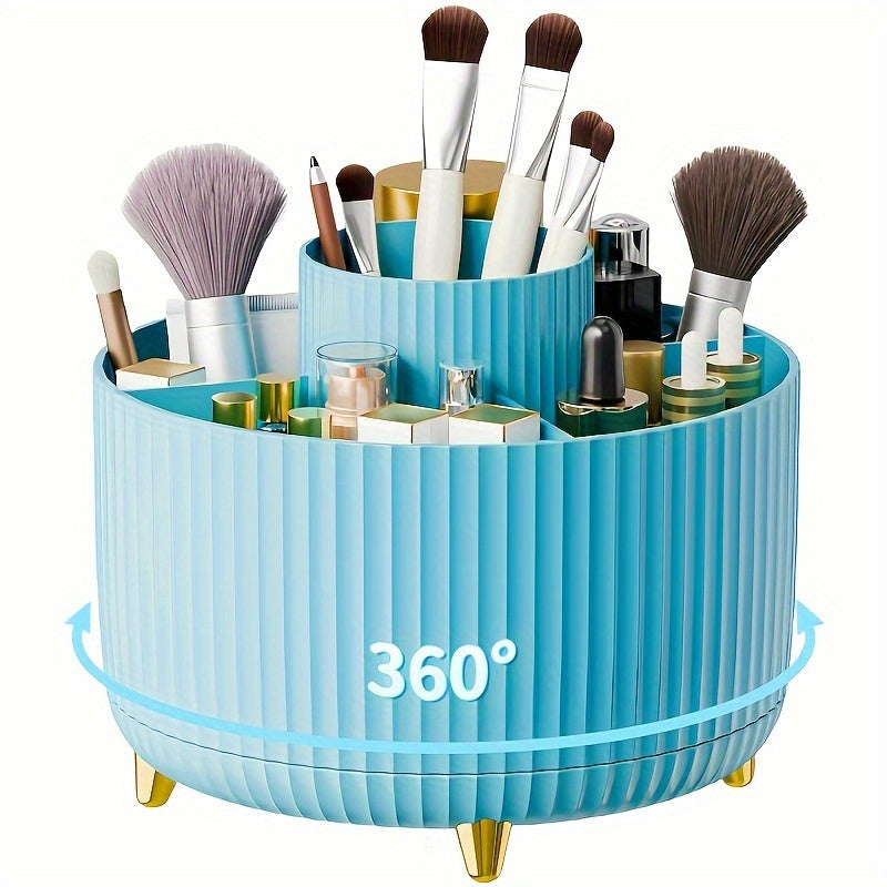 360° rotating makeup organizer stand, elegant space-saving cosmetic storage with easy-access spinning design