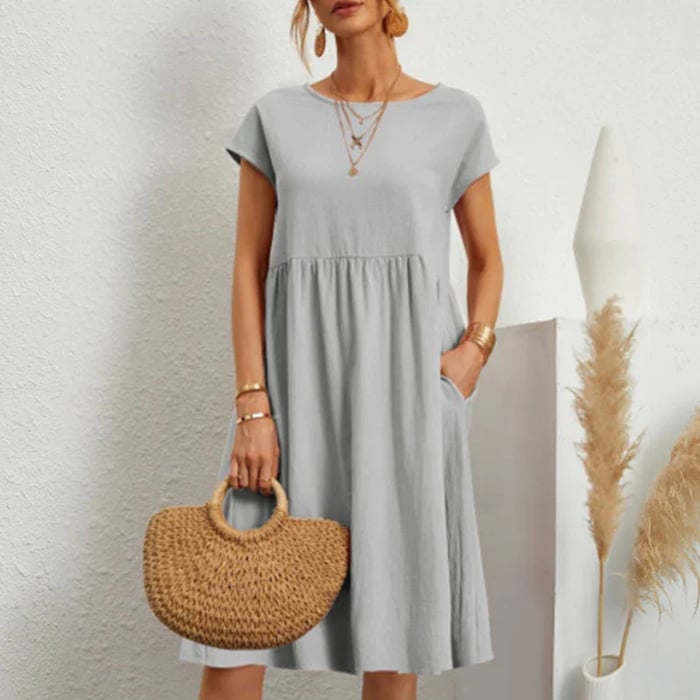 Women's breathable cotton dress round neckline classic everyday style timeless versatile fit