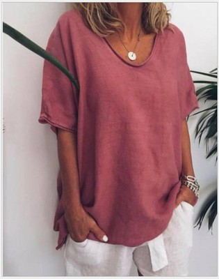 Women's loose fit casual summer blouse, short sleeves, lightweight breathable fabric, chic everyday top