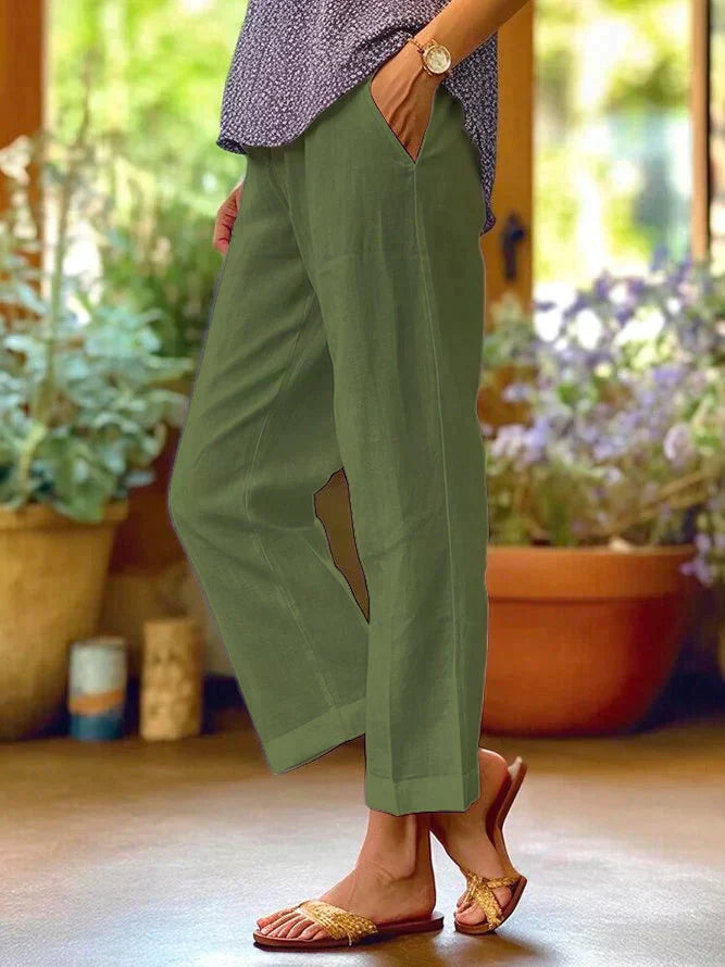 Women's natural linen relaxed-fit trousers, lightweight breathable casual chic summer pants