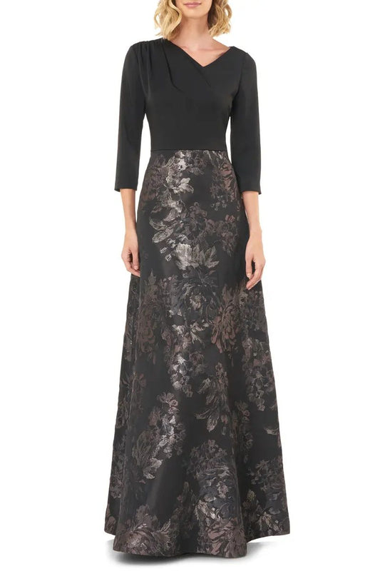 Kay Unger 5511409 Long Floral 3/4 Sleeve Formal Dress - Urbann-Vibe